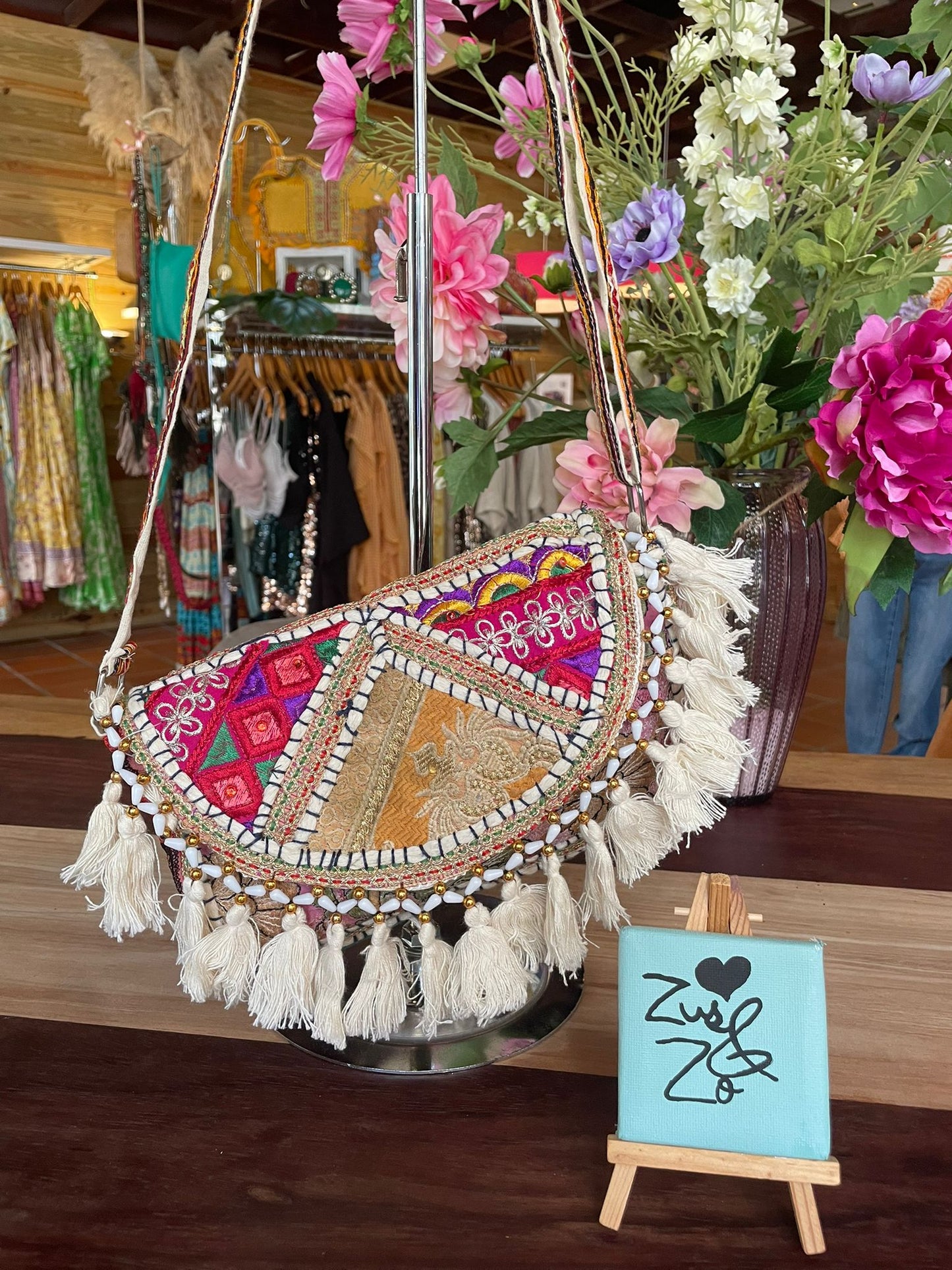 Boho Tassel Embroidered Bag White / Multicolor
