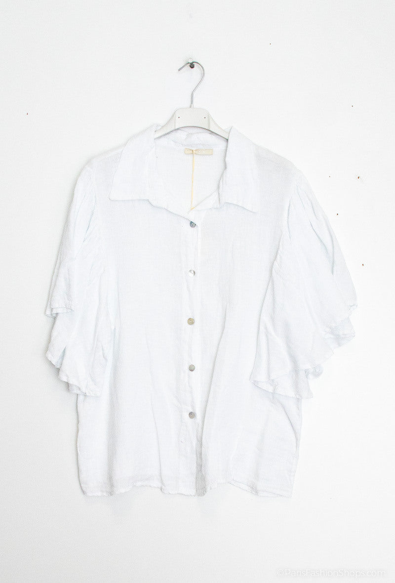 Happy Look Linen shirt - Short ruffle sleeves White TU