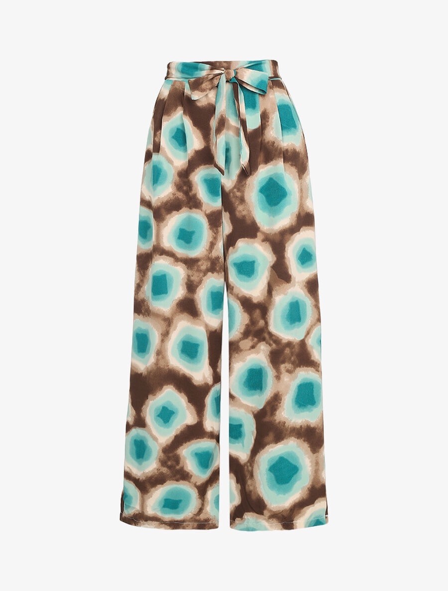 Rosa Fashion Wide-leg pants with floral print Turquoise XL