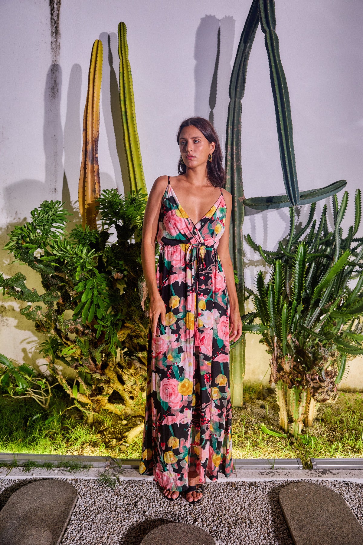 Rosa Fashion Long floral dress Black XL