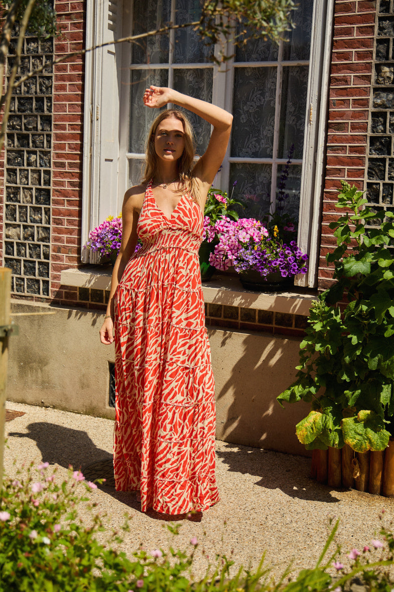 Rosa Fashion Printed maxi dress Orange S/M