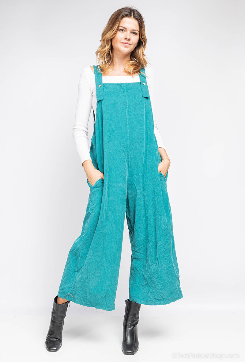 Happy Look Women's Corduroy Overalls – Casual Style Teal TU