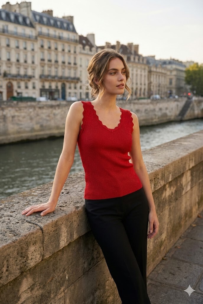 Rosa Fashion Women's top with wavy V-neck Red S/M