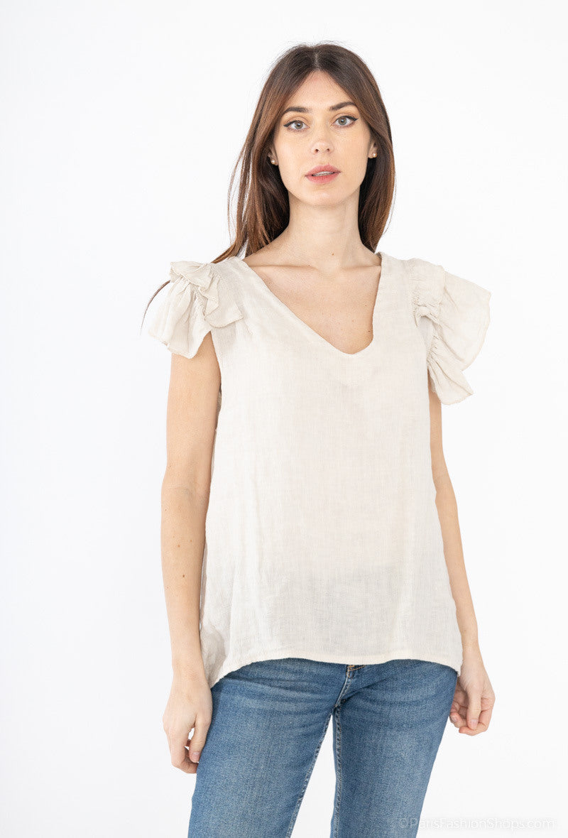 Happy Look TOP WITHOUT LINE GROUND - V -neck and natural lightness Beige TU