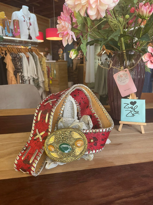 Leather Cowboy Belt Red