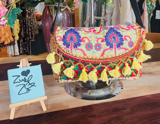 Embroidered Tassel Crossbody Bag Multicolour