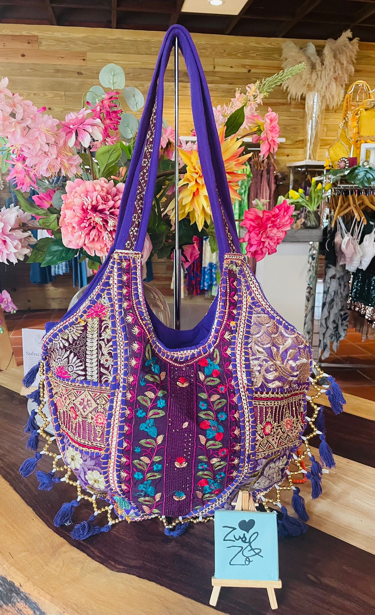 Embroidered Boho Shoulder Bag Royal Purple