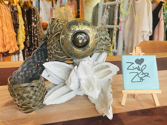 Woven Belt with Antique Buckle Olive Green