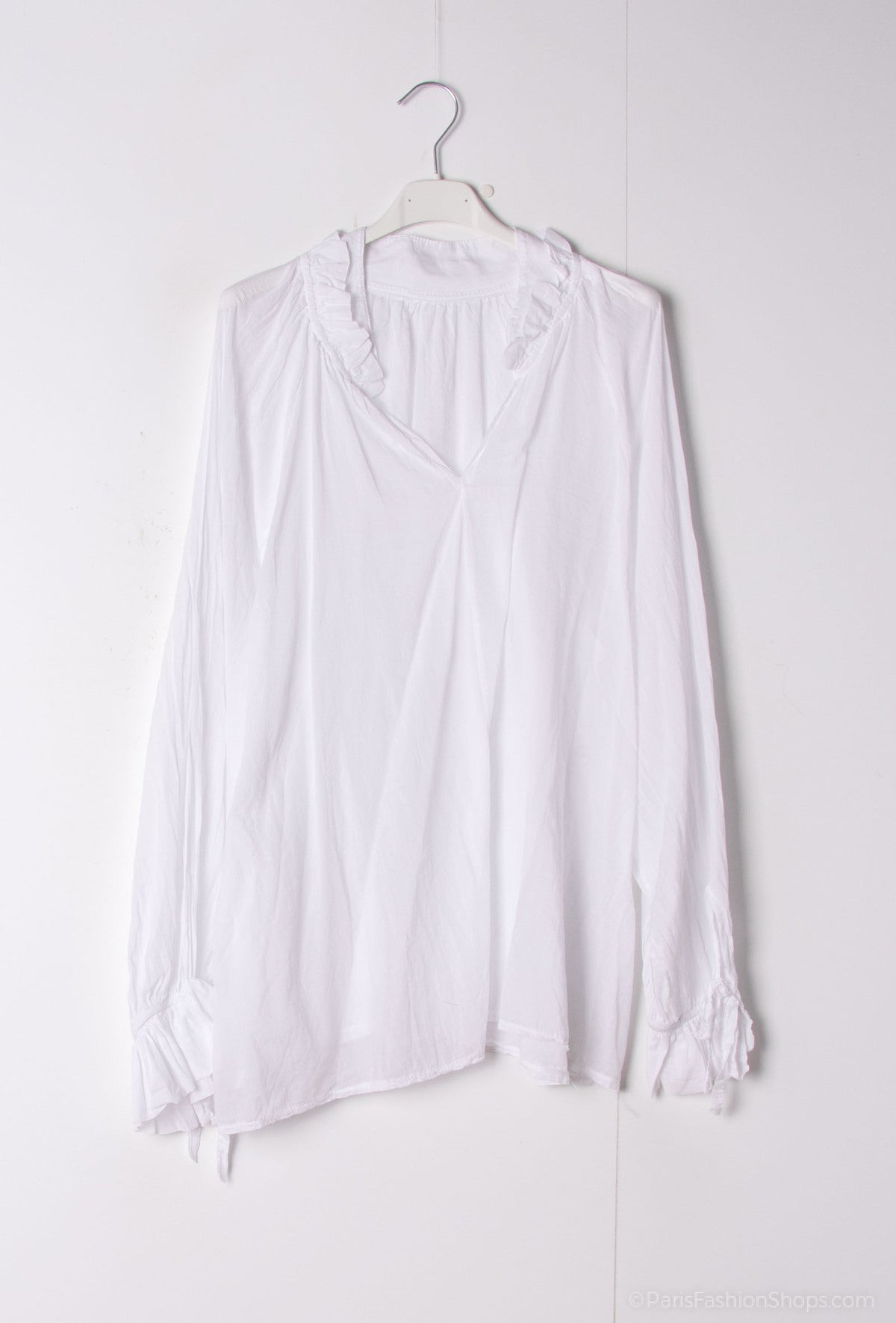 Happy Look Long -transparent long sleeve cotton sail blouse White TU