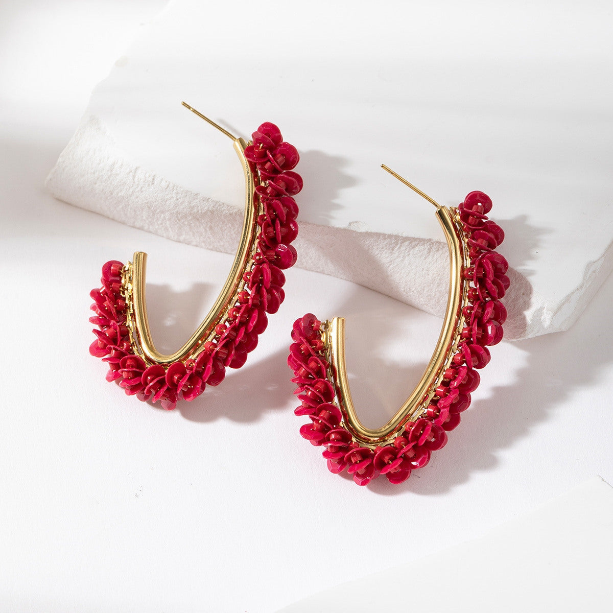 Lovelika Boucles d'oreilles créoles - Abigail Burgundy TU