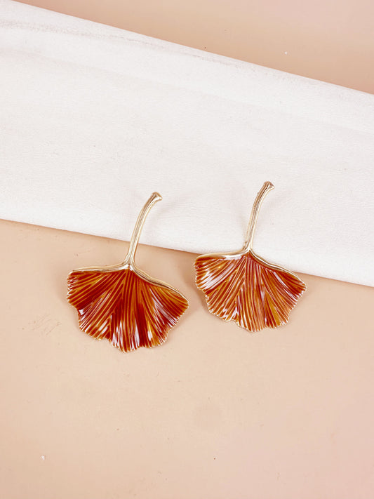 D Bijoux Ginkgo leaf earrings Brown TU