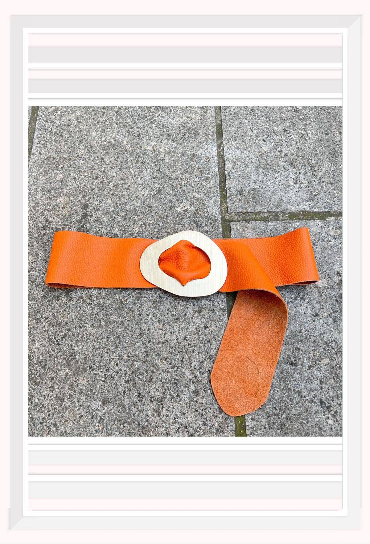 Z & Z Grained leather buckle belt Orange TU
