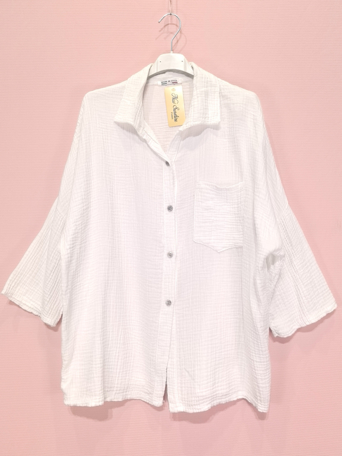 New Sunshine 3/4 sleeve cotton gauze shirt White TU