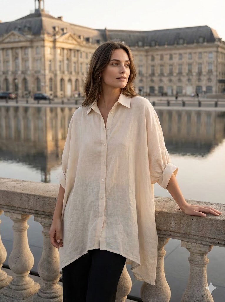 Rosa Fashion Flowy long-sleeve shirt Beige S
