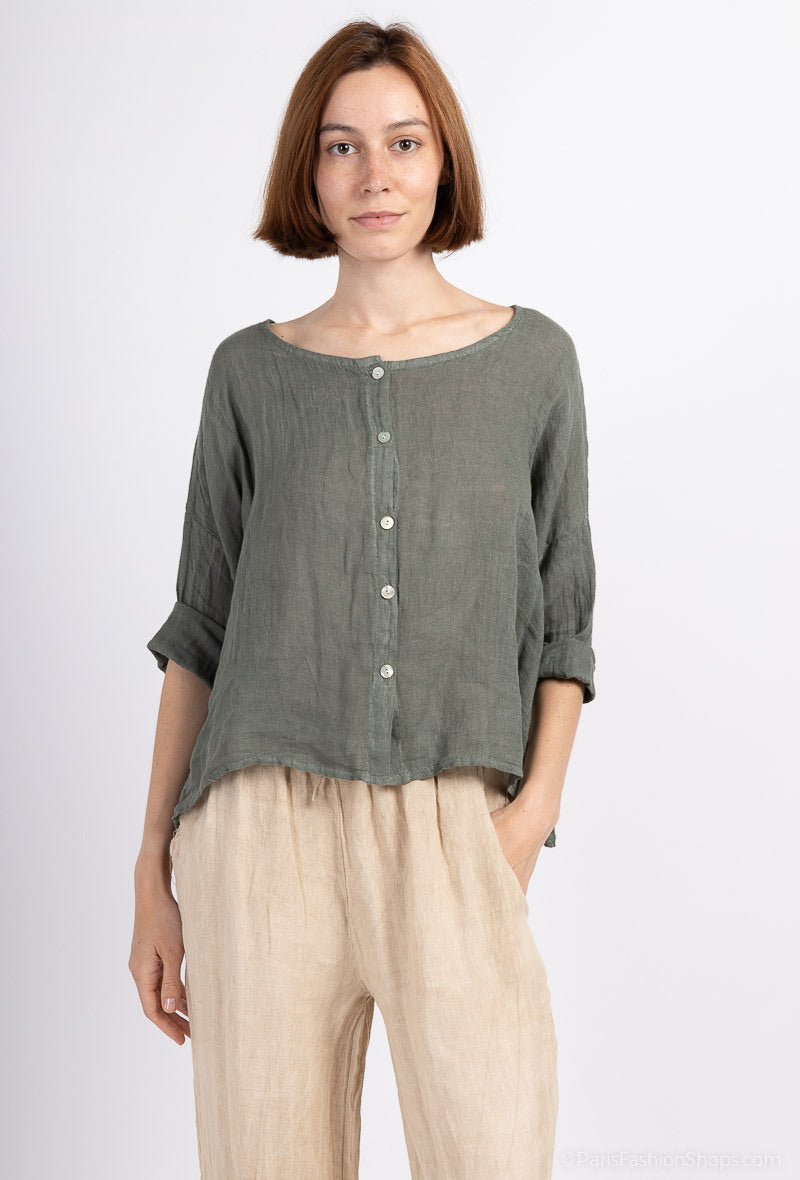 Happy Look Shorted linen blouse Kaki TU