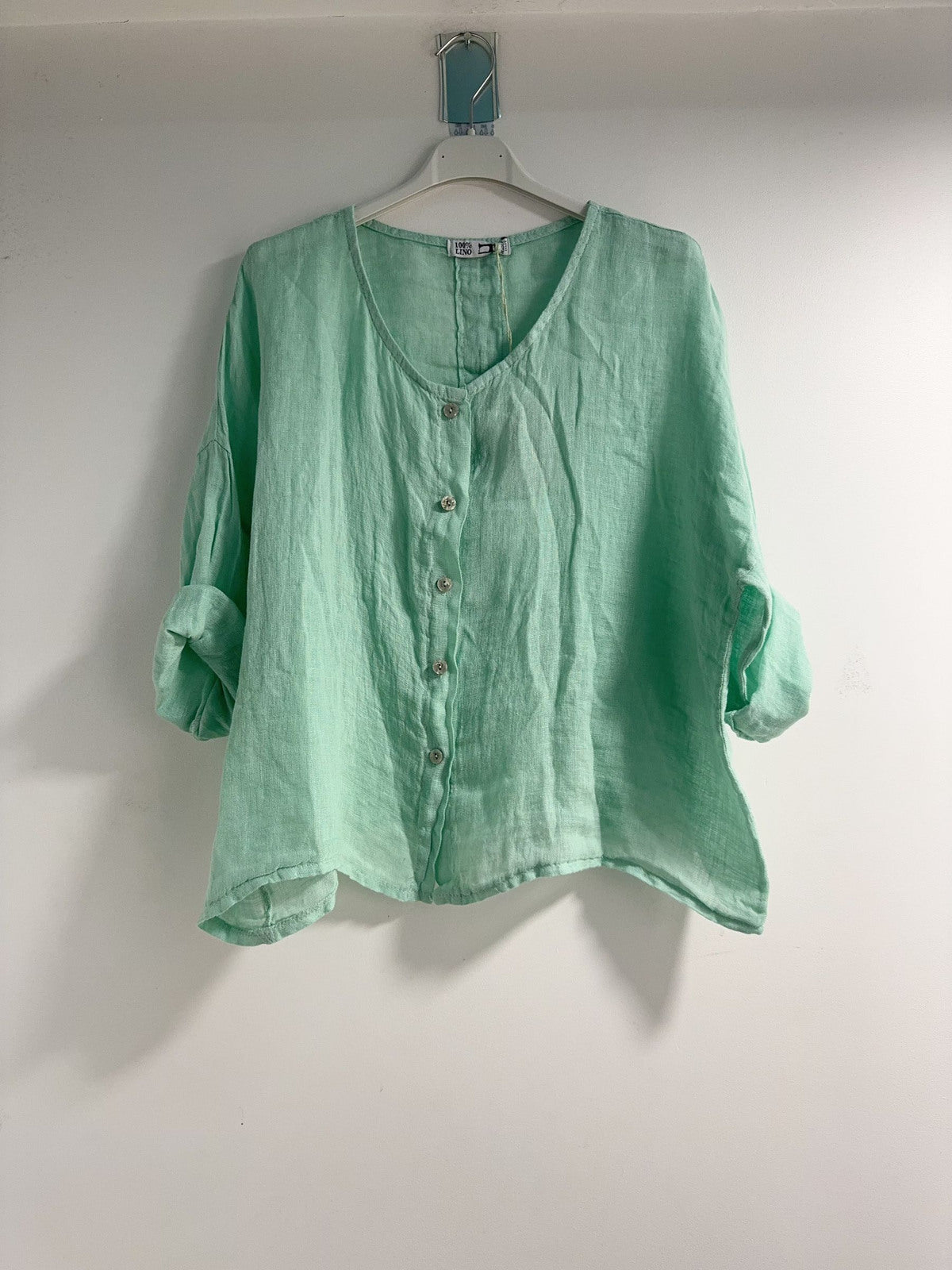 Happy Look Shorted linen blouse Light Green TU