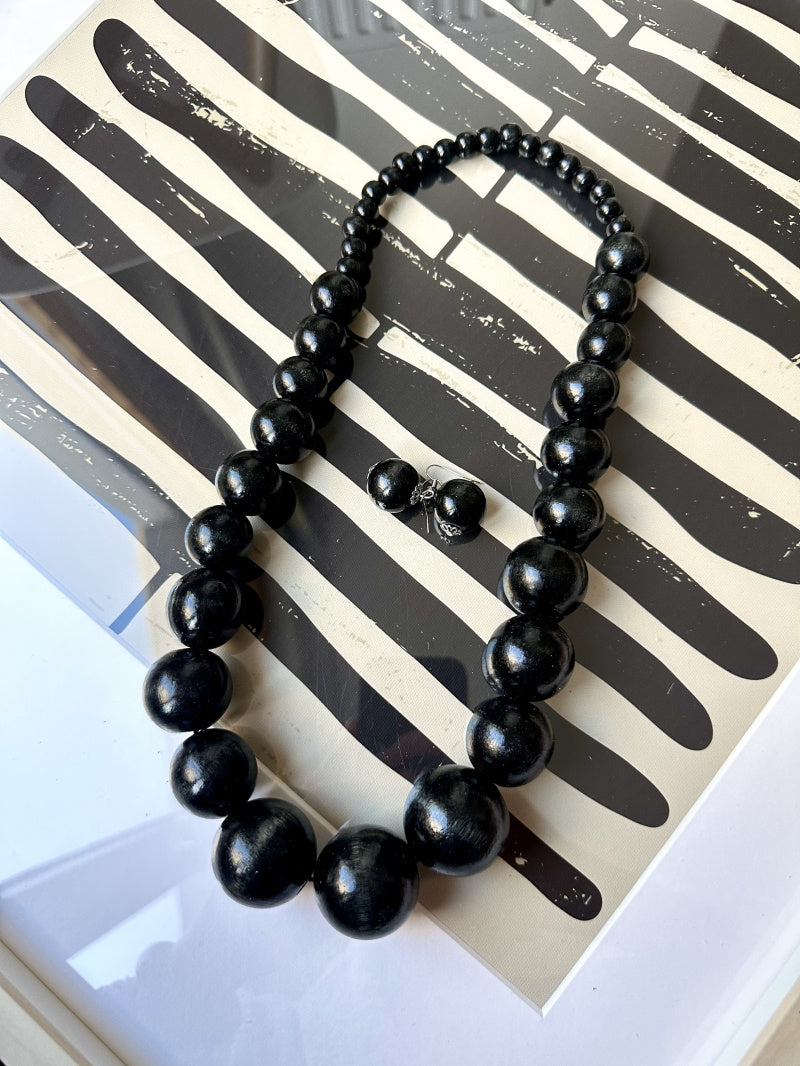 D Bijoux Natural wood necklace and ethnic style cord Black TU