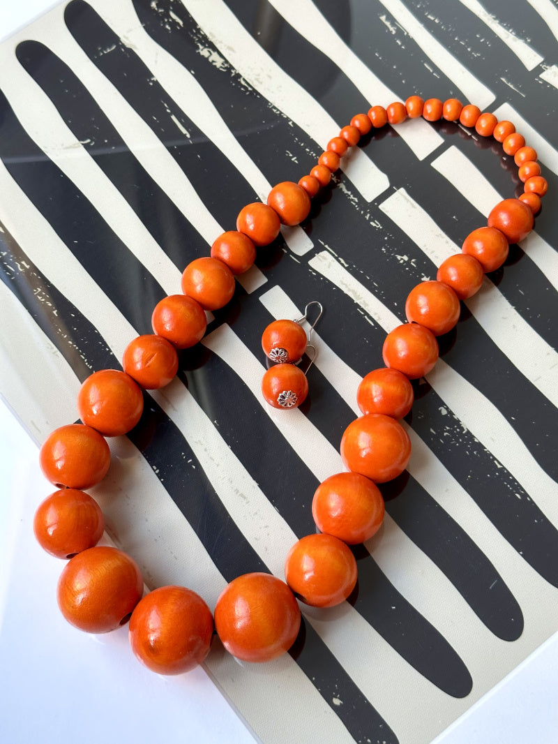 D Bijoux Natural wood necklace and ethnic style cord Orange TU