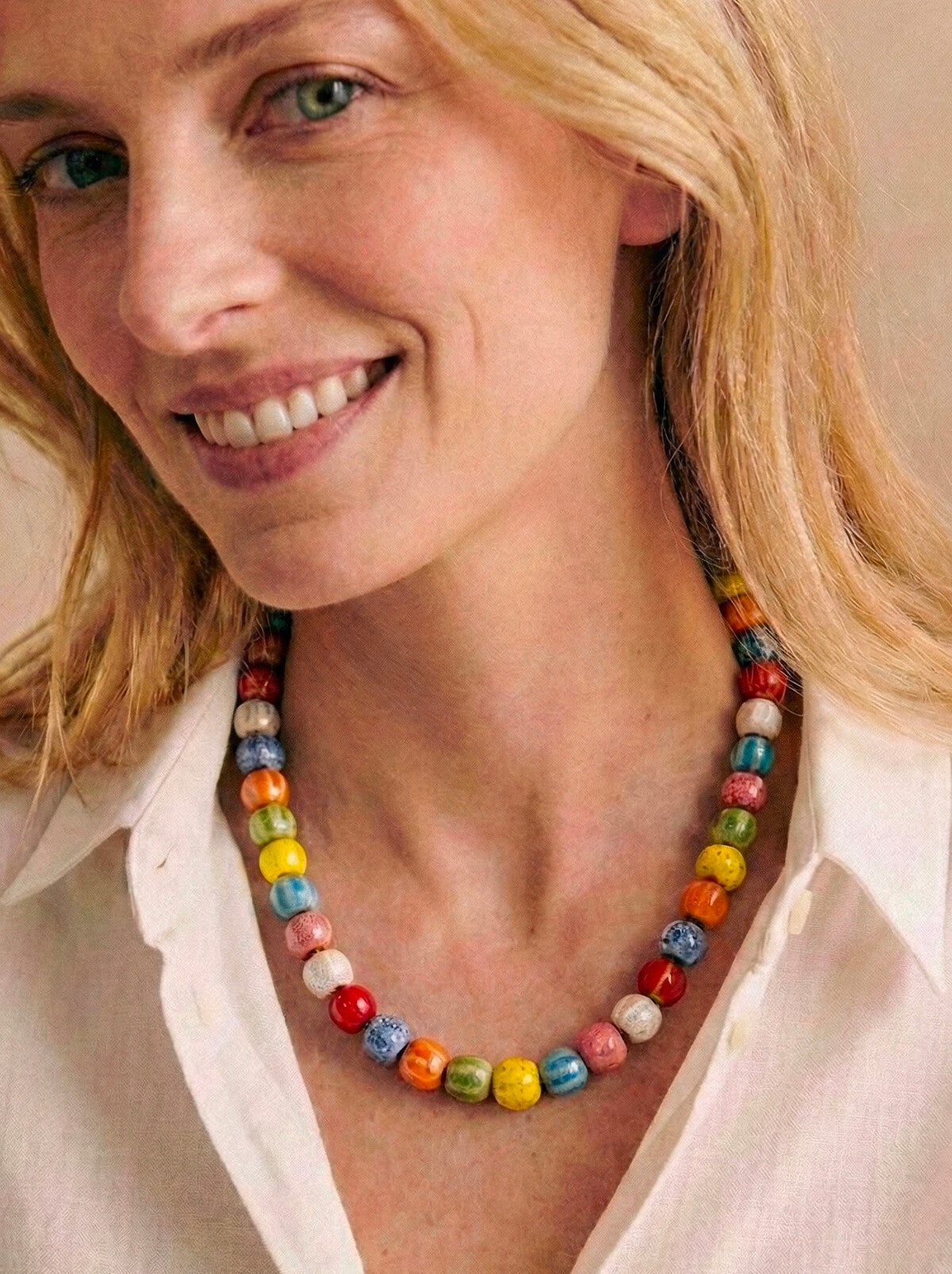 D Bijoux Porcelain Ceramic Bead Necklace Multicolor TU