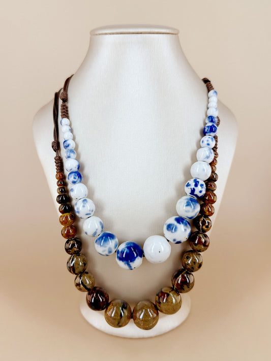 D Bijoux Ceramic and enamel pearls necklace Brown TU