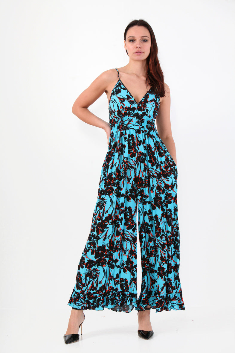 LAST QUEEN OUTLET Tropical printed dress with straps, Blue S