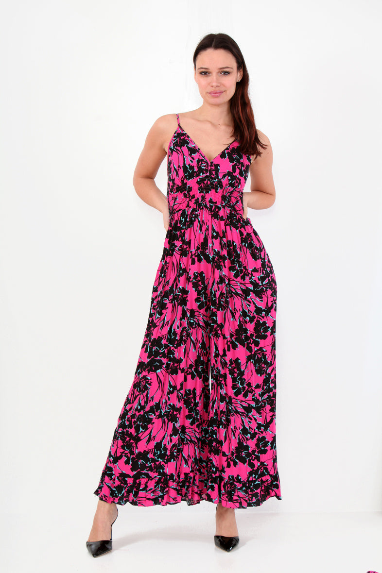 LAST QUEEN OUTLET Tropical printed dress with straps, Fuchsia S