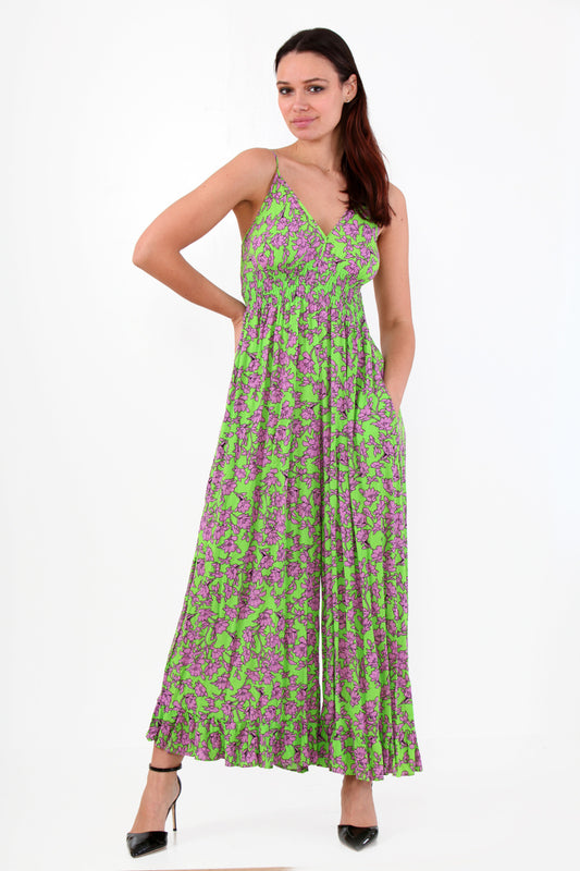 Last Queen Tropical printed dress with straps, Green Flash S