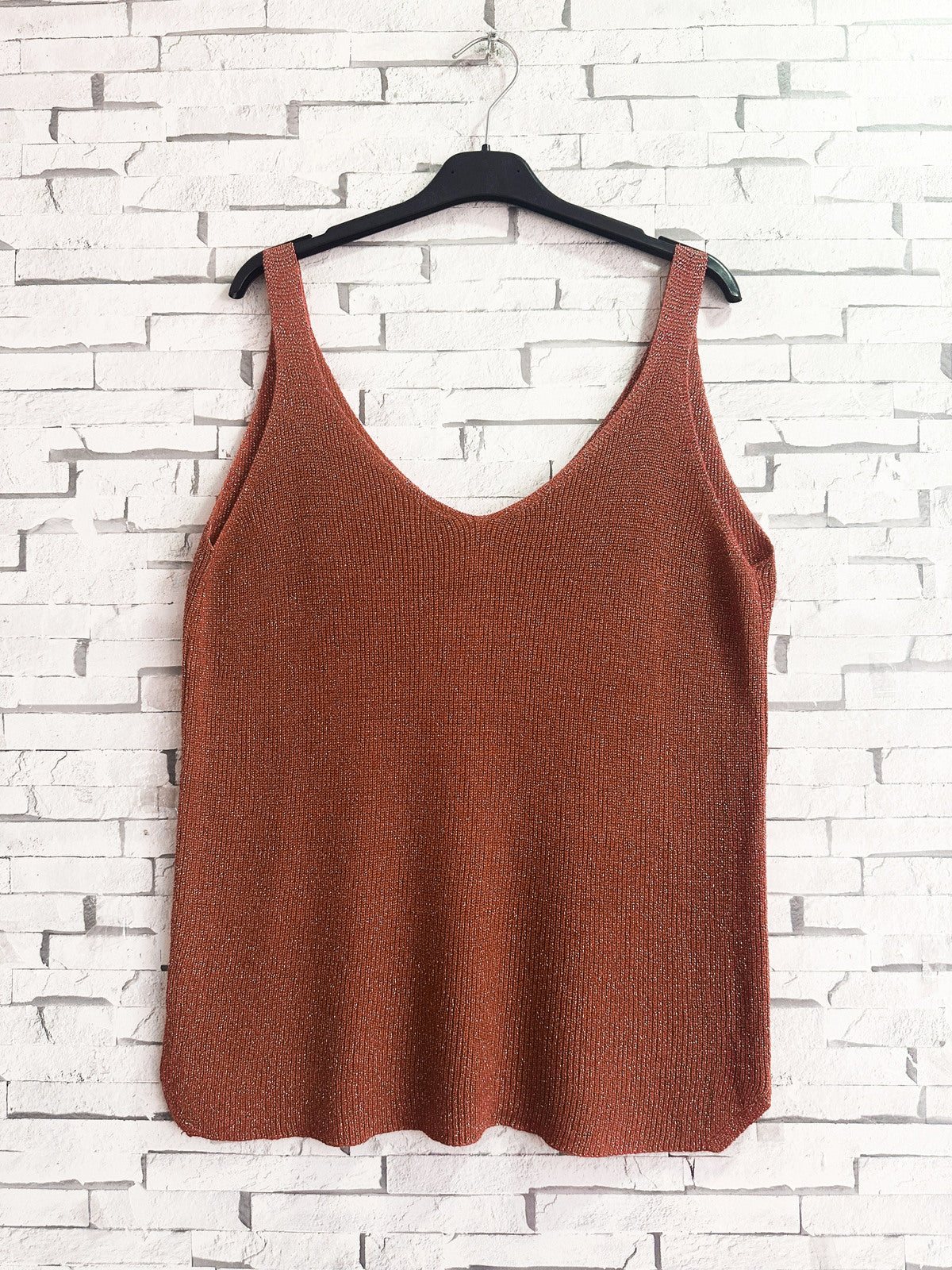 Zafa Fine knit tank top with silver lurex Burnt Orange TU