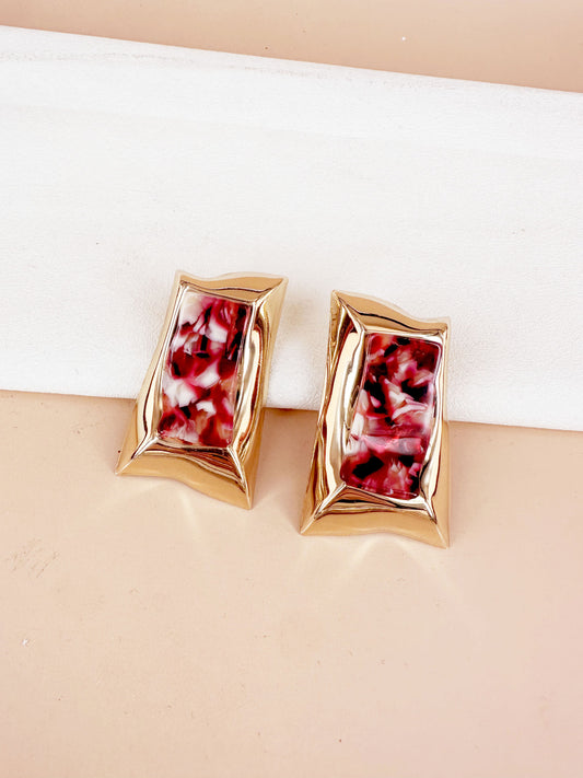 D Bijoux Large patterned metal earrings Red TU