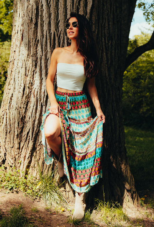 Rosa Fashion Printed skirt Turquoise XL