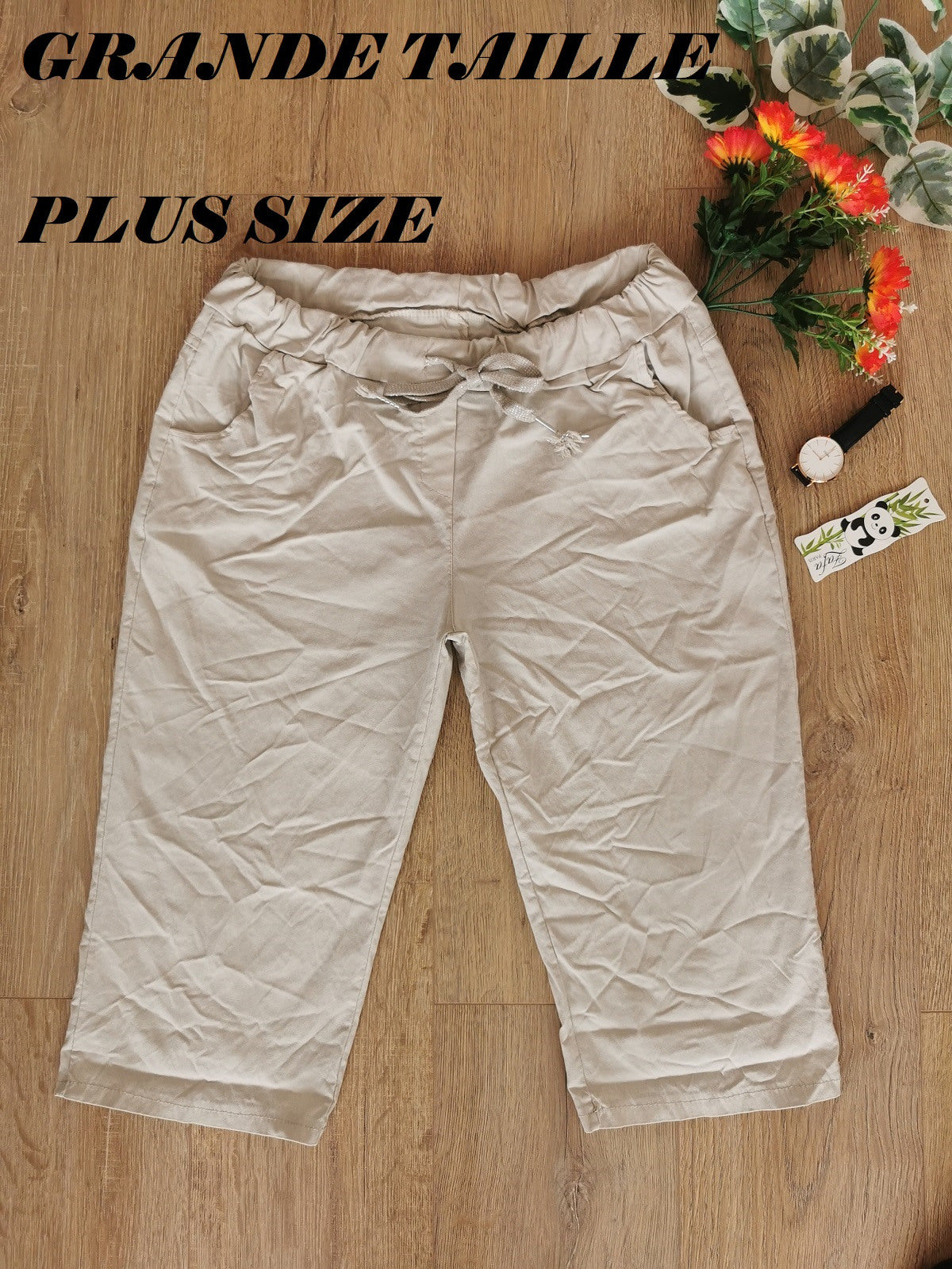 Zafa Crinkled cropped pants with side pockets Beige TU