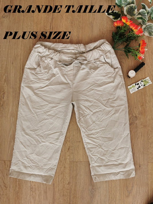 Zafa Crumpled pantacourt with pockets on the sides Beige TU