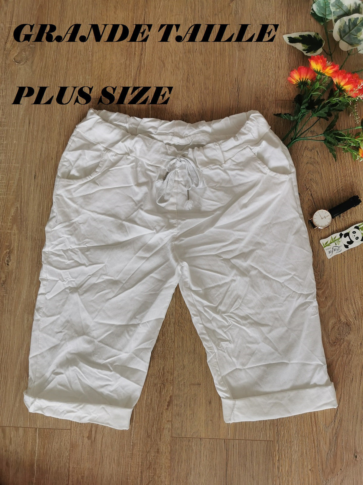 Zafa Crumpled pantacourt with pockets on the sides White TU