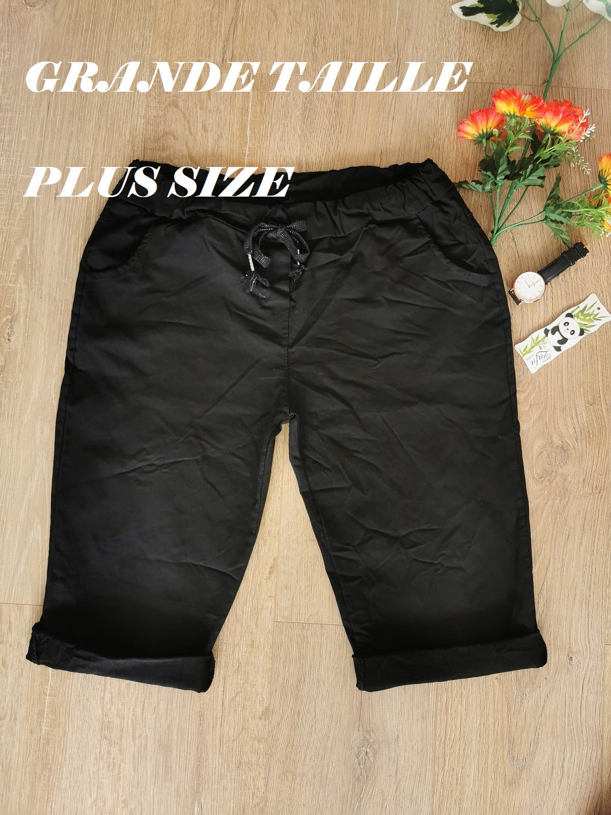 Zafa Crumpled pantacourt with pockets on the sides Black TU