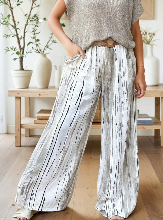 Zafa Viscose trousers, straight cut, with bohemian print Beige TU
