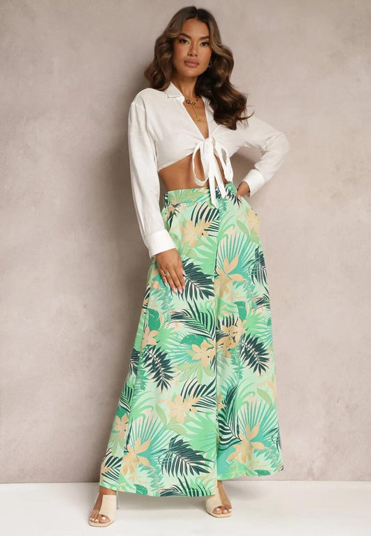 Rosa Fashion Tropical print wide-leg pants Green XL