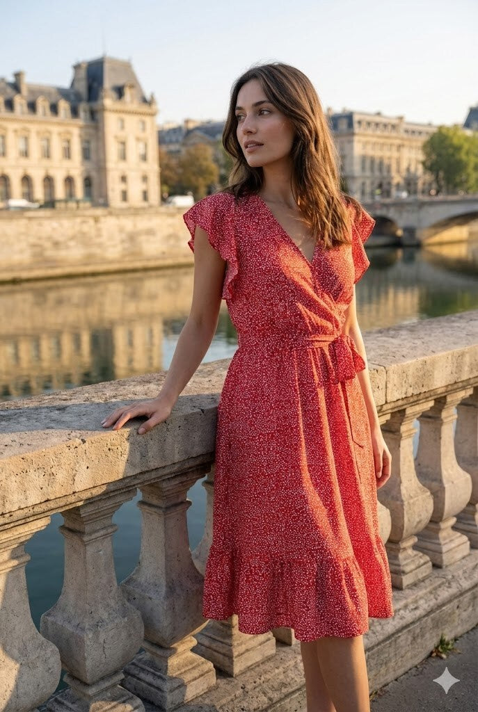 Rosa Fashion Flared Ruffle Dress Red XL