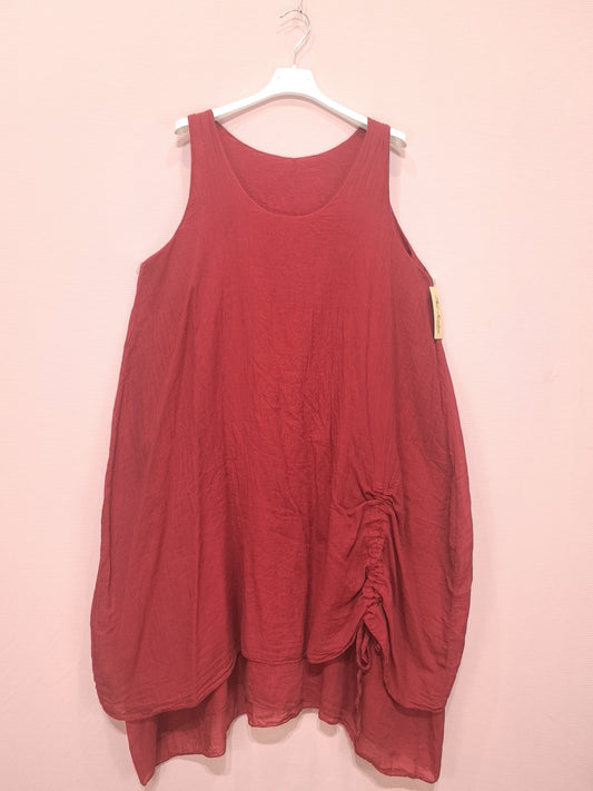 New Sunshine Loose dress with side gathers Dark Red TU