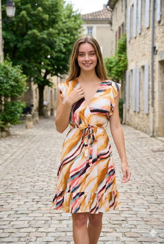 Rosa Fashion Flowy dress with wave patterns Camel XL