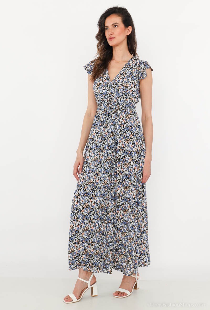 Rosa Fashion Long printed wrap dress Black S
