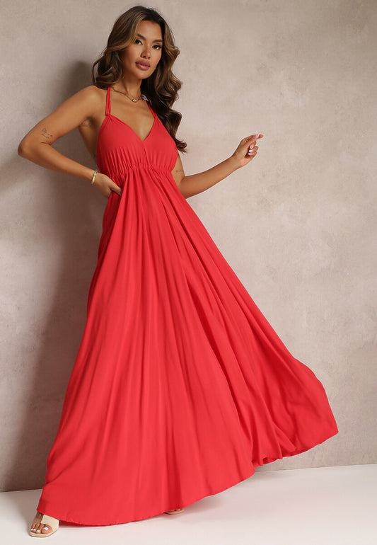 Rosa Fashion Long backless dress with thin straps Red S/M