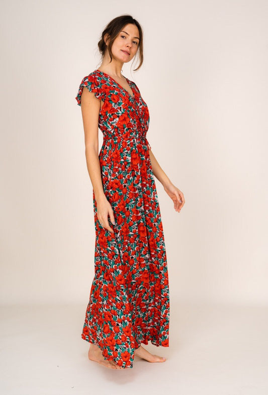 Rosa Fashion Maxi floral dress Red S