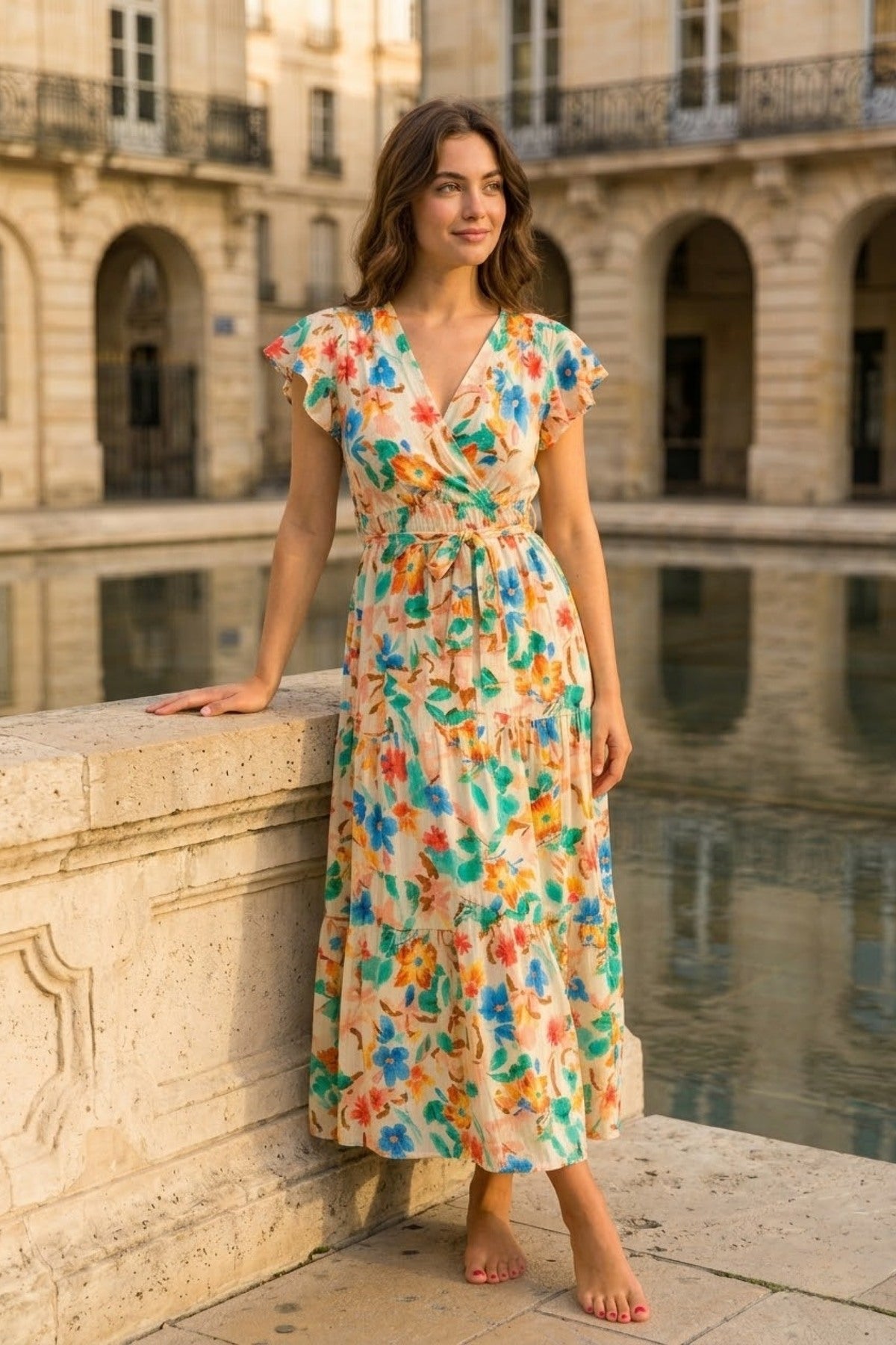 Rosa Fashion Printed maxi dress Beige XL