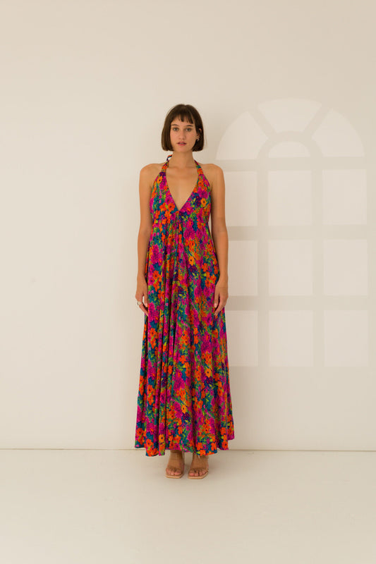 Rosa Fashion Maxi dress with V-neck Orange S/M