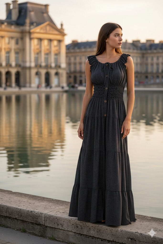 Rosa Fashion Maxi dress with ruffles and smocking Black S