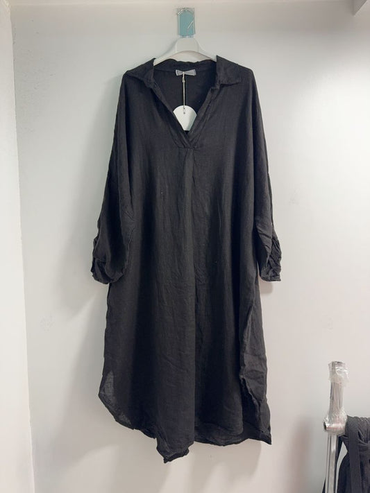 Happy Look Linen midi dress Black TU