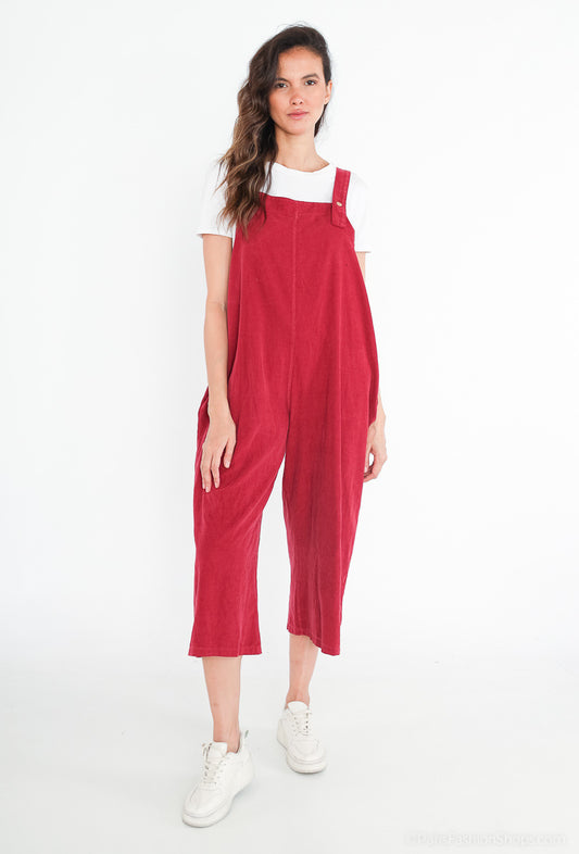 Happy Look Women's Corduroy Overalls – Casual Style Red TU