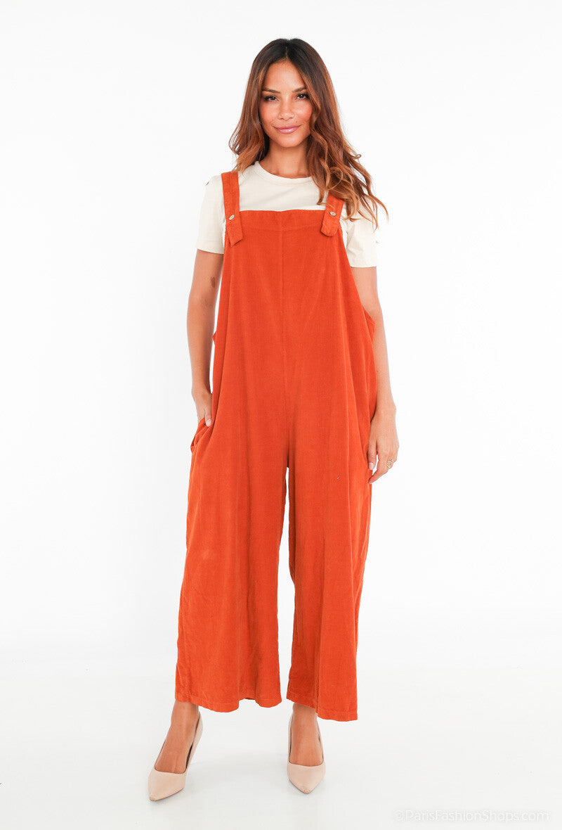 Happy Look Women's Corduroy Overalls – Casual Style Rust TU