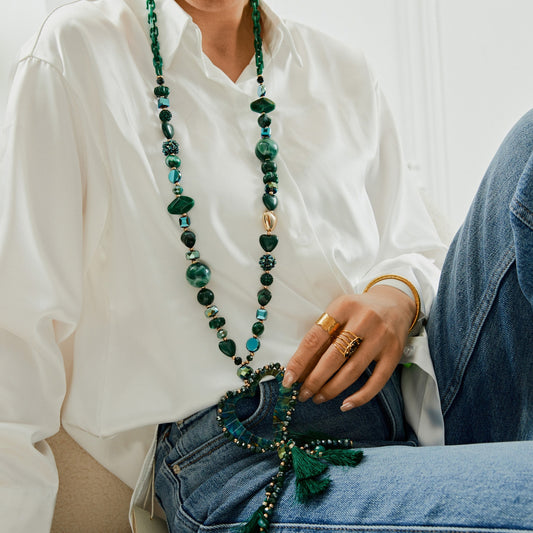 Lovelika Sautoir serti de bijoux en résine précieuse - Isadora Green TU