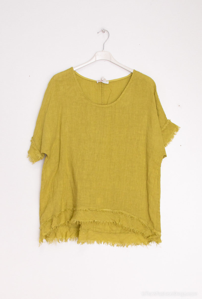 Happy Look Destroyed linen top Lime Green TU